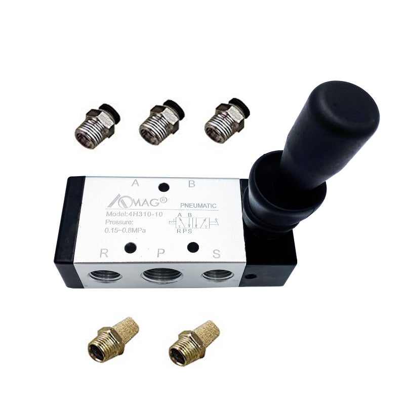 AOMAG Pneumatic 3/8" PT 5 Way 2 Postion Air Hand Lever Operated Valve Pneumatic Solenoid Valve Manual Control Push-Pull 4H310-10 - Image 1